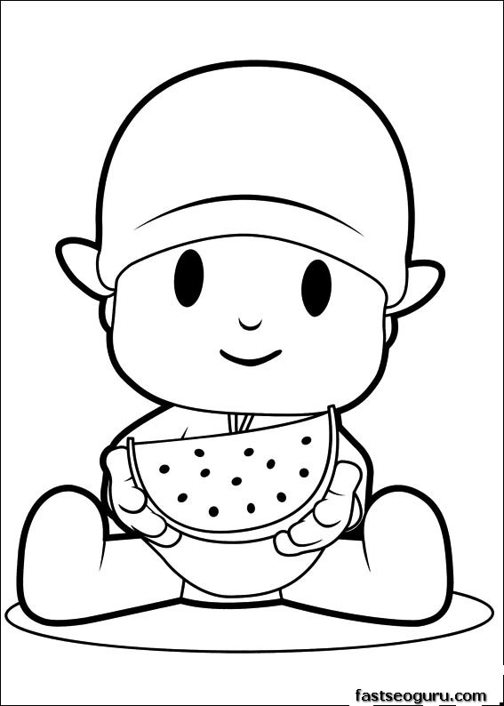Printable coloring pages Pocoyo eating watermelon